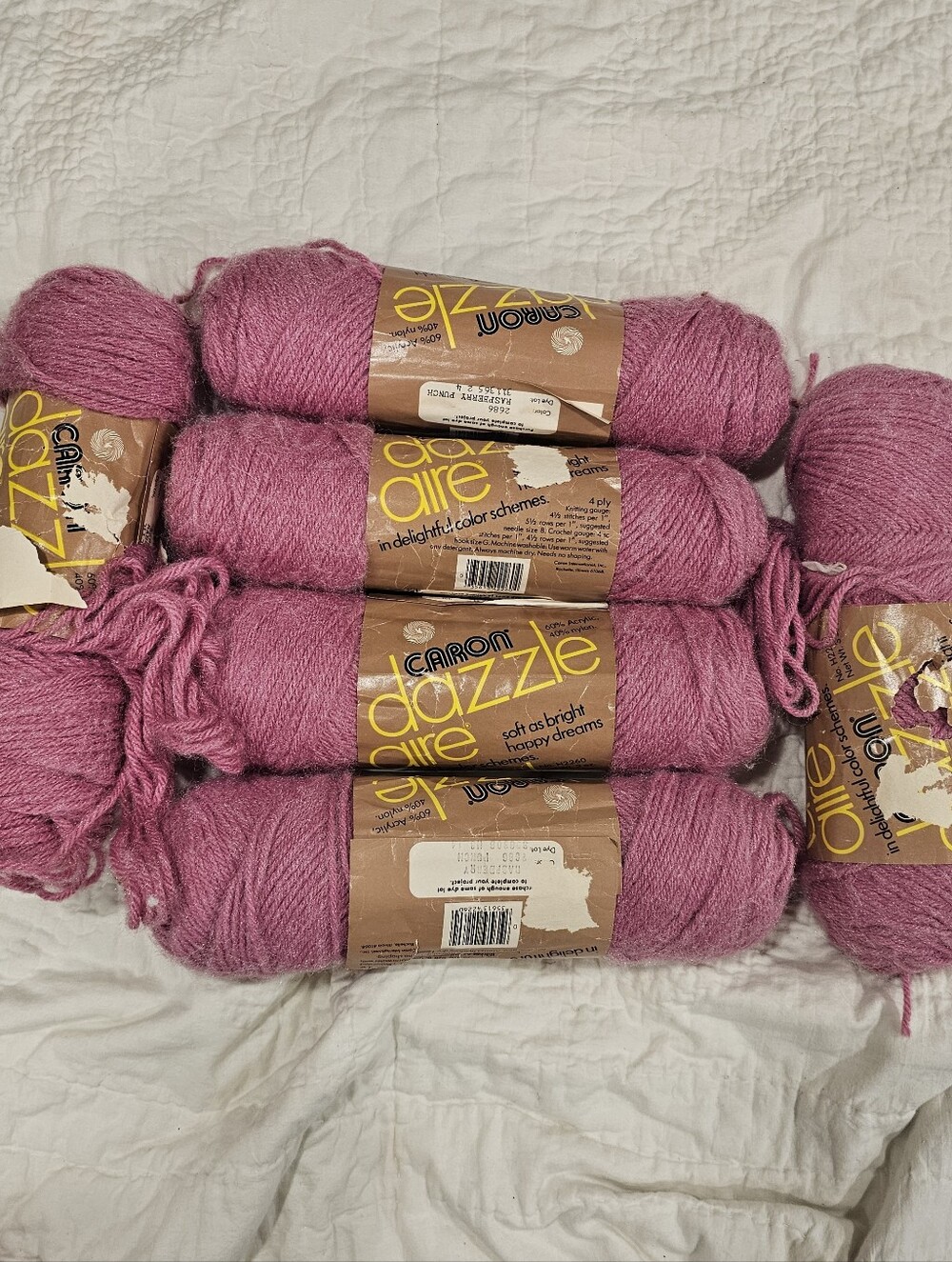 Lot Of 6 Raspberry Punch 2686 Caron Dazzle Aire 4-ply Nylon Yarn